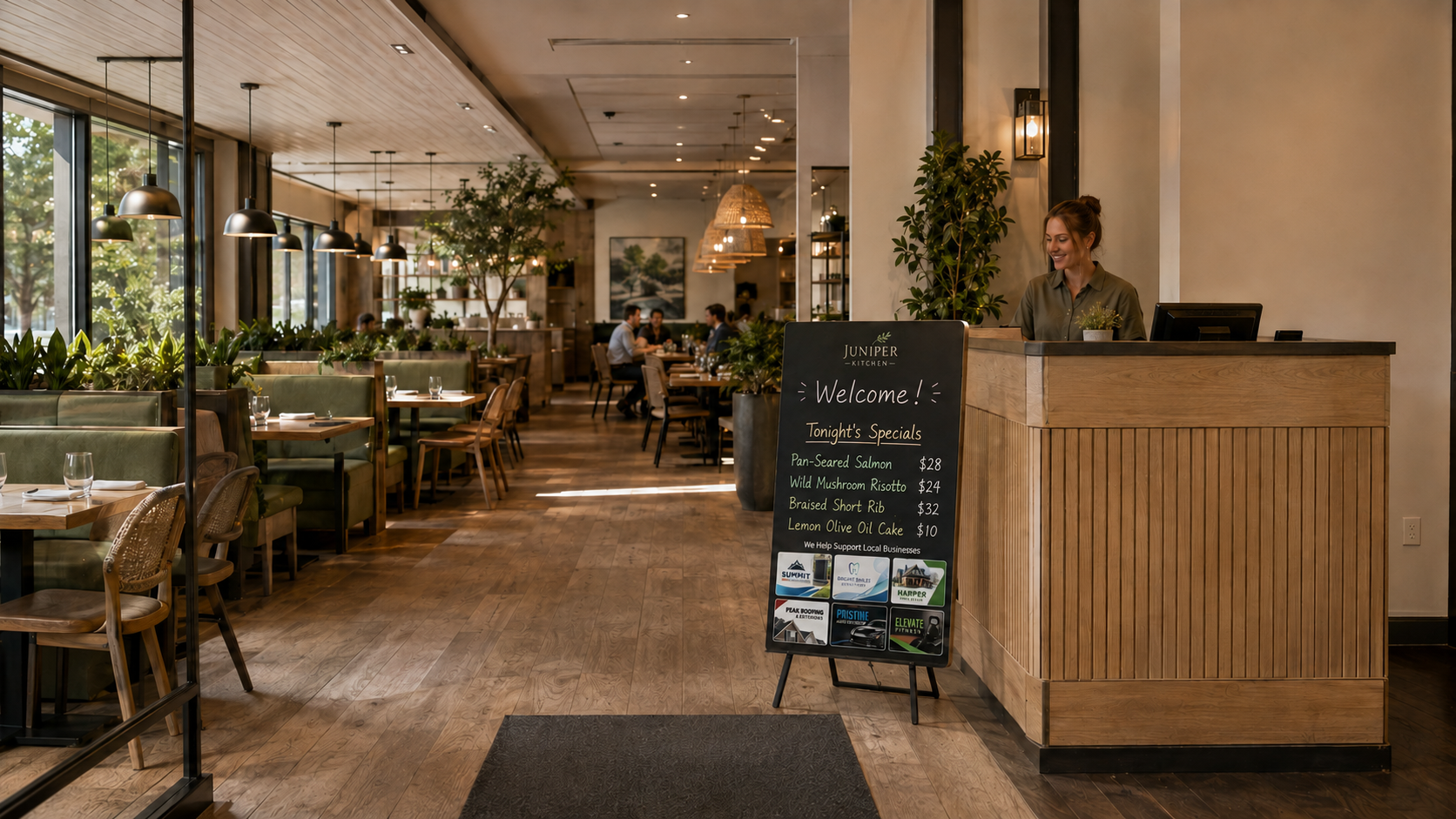 LocalReach specials board inside Juniper Kitchen restaurant